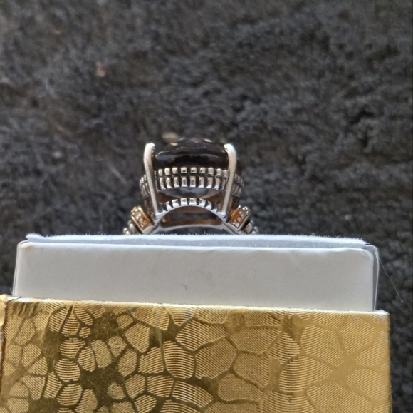Vintage ATR Two Tone Sterling Silver/Platinum  Smokey Quartz Ring/9 - Picture 6 of 10